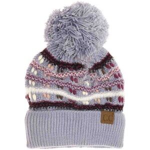 DISCONTINUED C.C  Knit Hat  Fur Lined Inside with Pom-Pom denim Lavender Beanie
